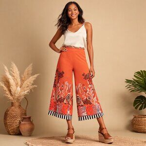 Chico’s Pull On Wide Leg Tribal Paisley Crop Pant Oversized Elastic Waist Sz L